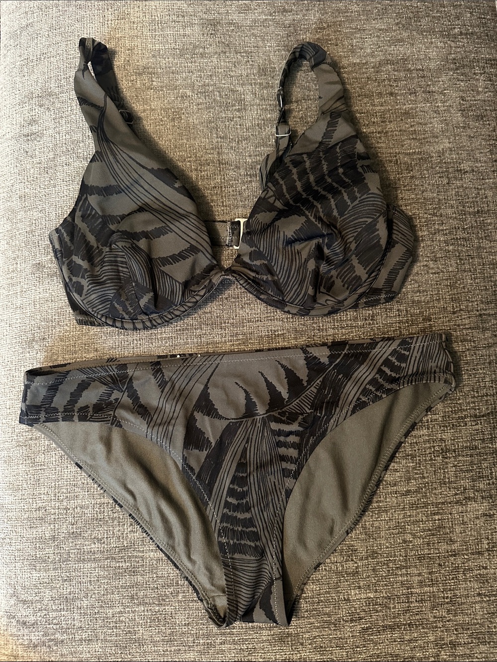 Athleta Grey and Black Underwire Two-Piece Bikini
